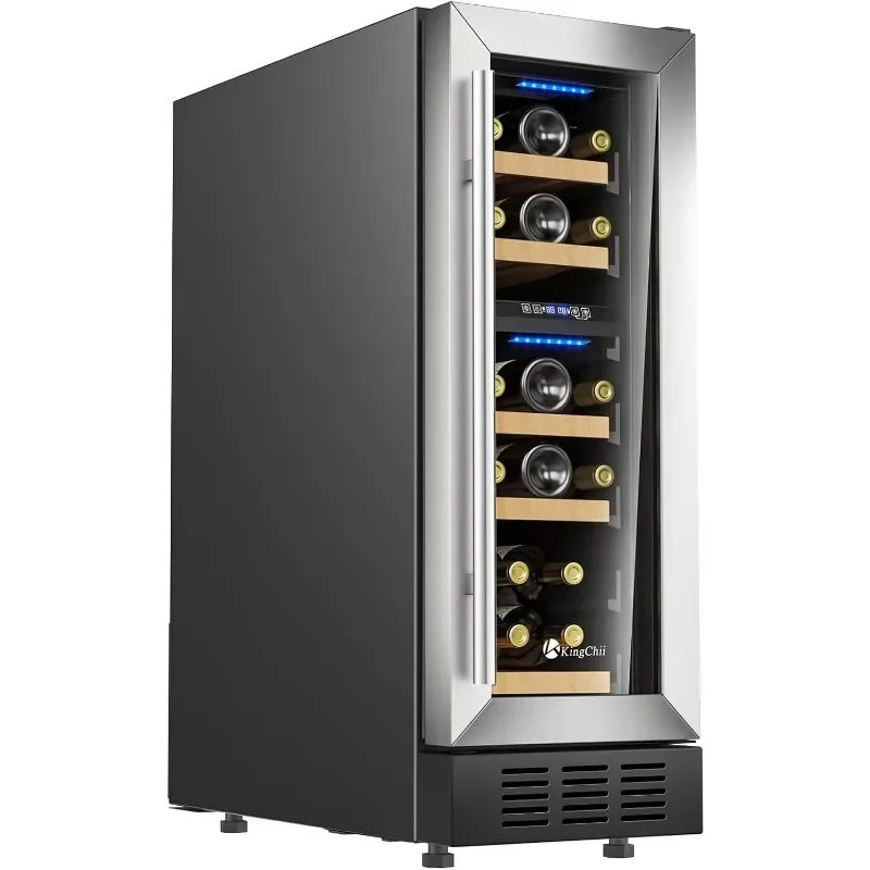 KingChii 12Inch 16 Bottle Dual Zone Wine Cooler Refrigerator Professional Compressor