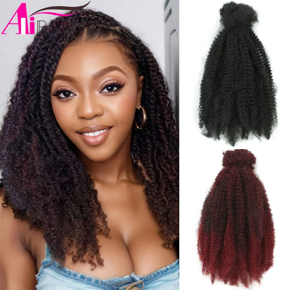 Alibaby สังเคราะห์ฤดูใบไม้ผลิ Afro Twist Crochet ผม Ombre สีบลอนด์สีน้ําตาล 12 นิ้ว Afro Kinky Marley Twist Braiding Hair