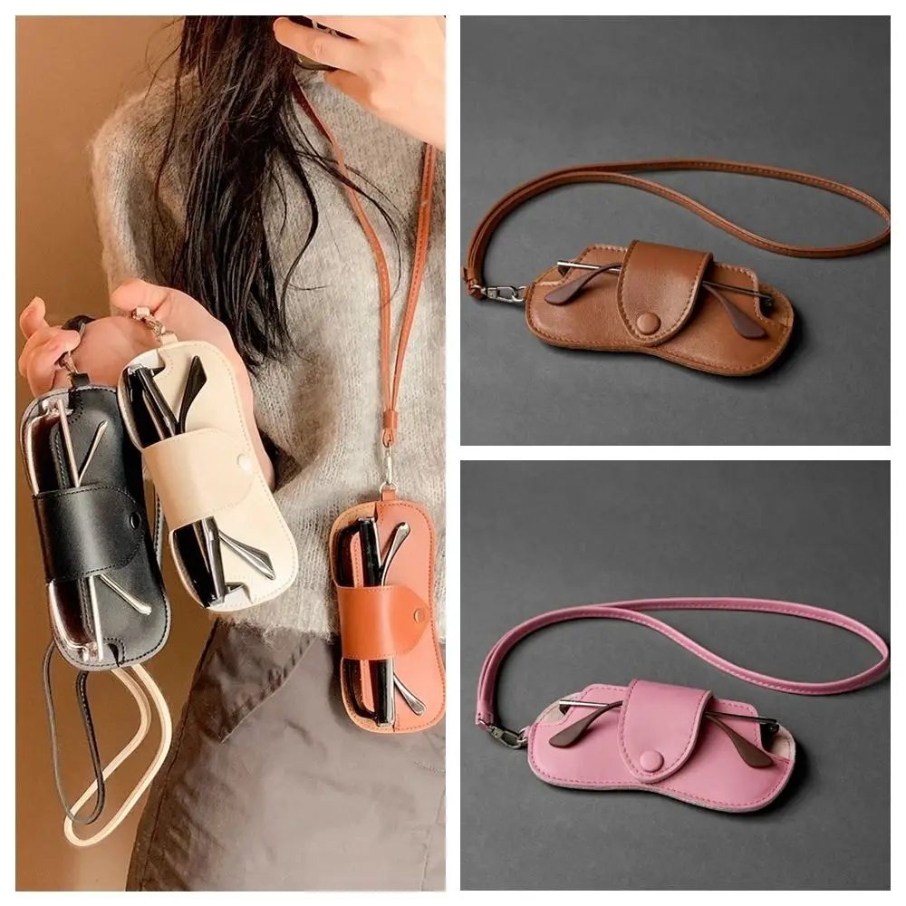 

Hanging Neck PU Leather Glasses Bag Eyewear Protector Case with Hanging Buckle Glasses Storage Bag Pendant Korean Style