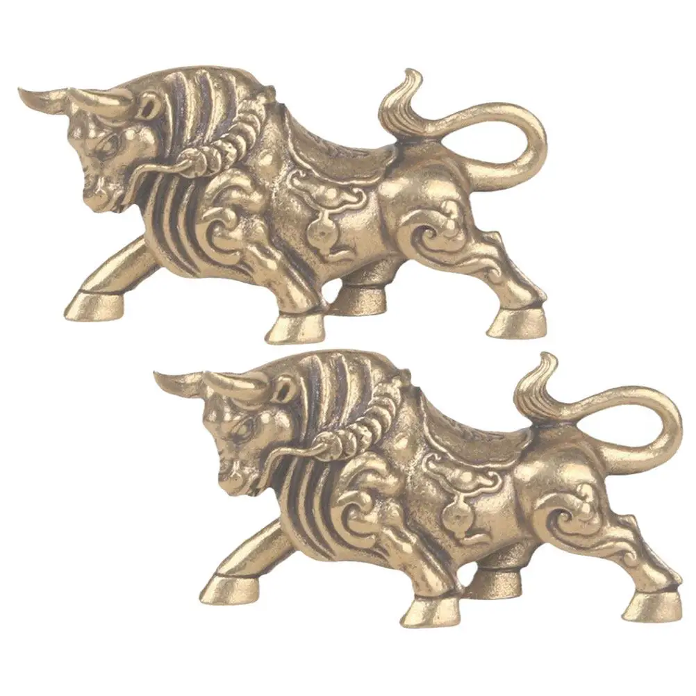 1Pair Mini Brass Bull Statue Retro Desktop Decor Creative Brass Bull Ornament Smooth Surface Vintage Animal Statue Indoor