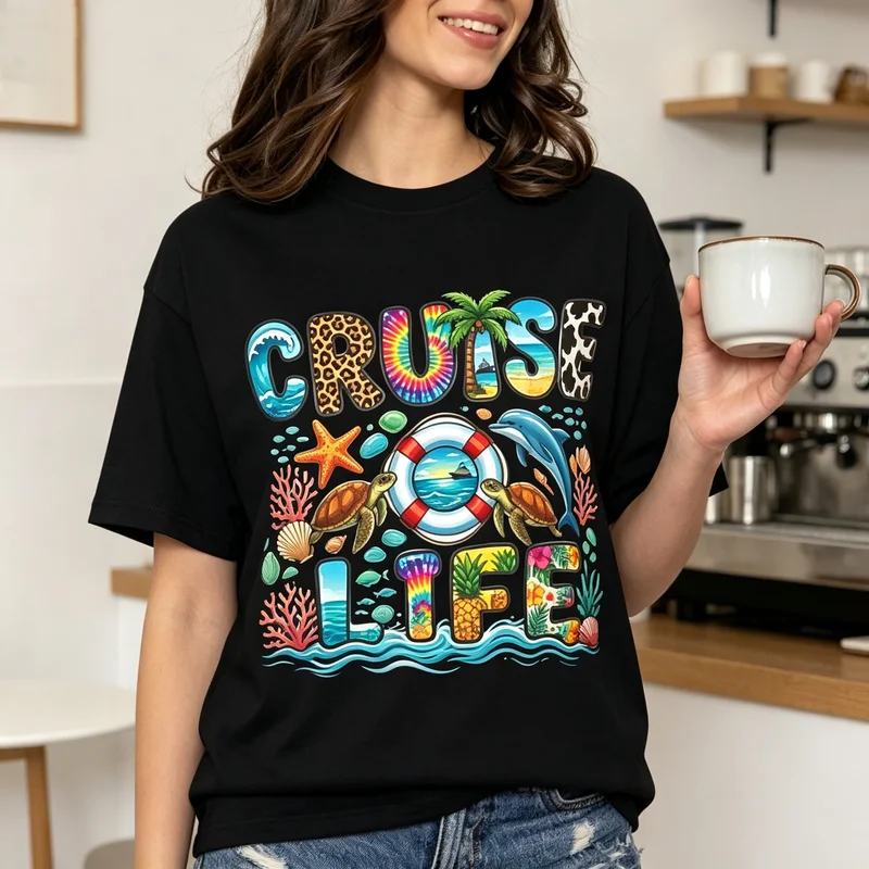 T-shirt pour femmes, imprimé tortue de mer et dauphin, décontracté, en coton, manches courtes, Y2k, Harajuku
