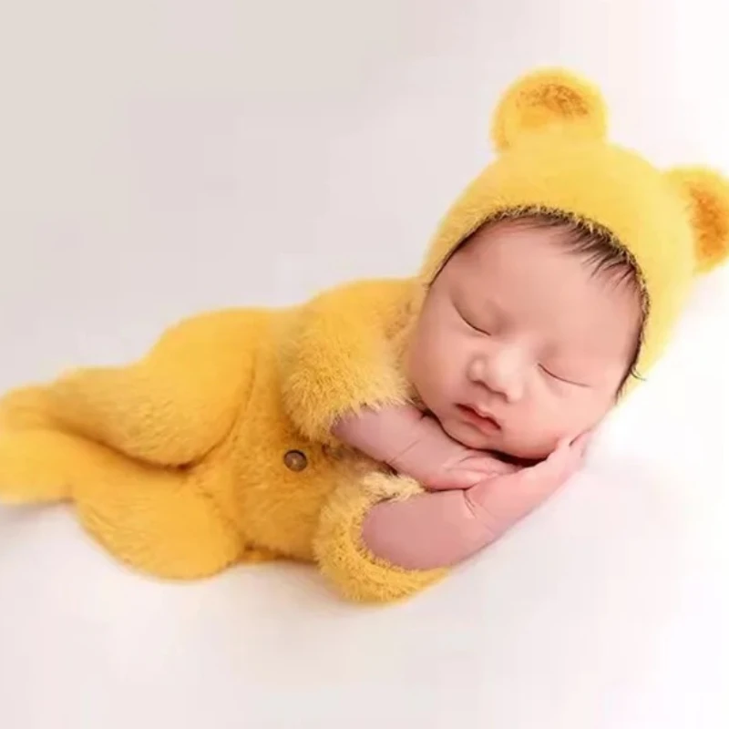 

Реквизит для детской фотосессии-комбинезон с вязаной шапкой с медведем, мягкий костюм унисекс из искусственной норки для новорожденных, костюм для фотосессии