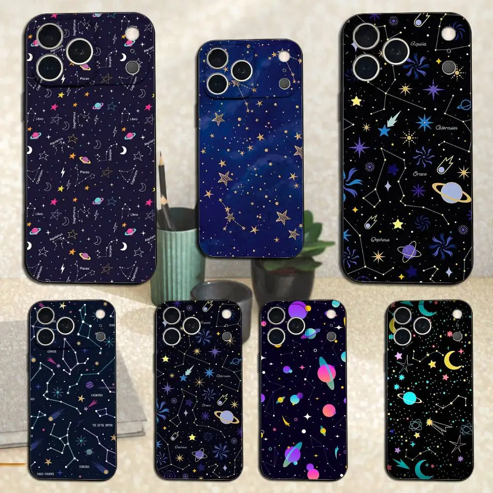 

Starry Night Constellations Case For iPhone 12,14,15,16,17,13,11,X,Mini,Plus,Pro Max,8,7,XR,SE,XS,Soft Silicone Black
