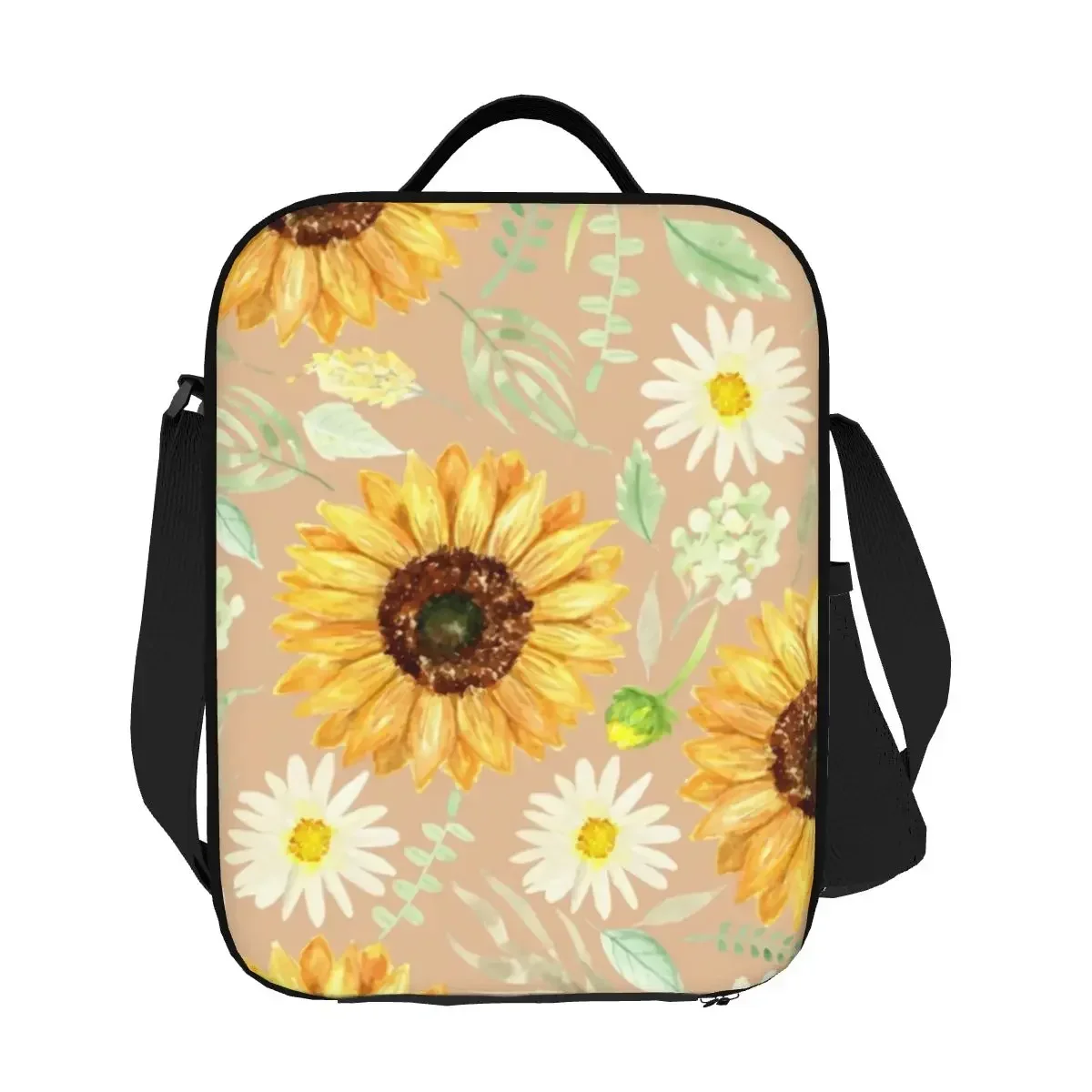 Bolsas de almuerzo con aislamiento térmico de girasoles y margaritas, bolsa de almuerzo portátil de flores florales para el trabajo, escuela, viaje, caja de comida Bento