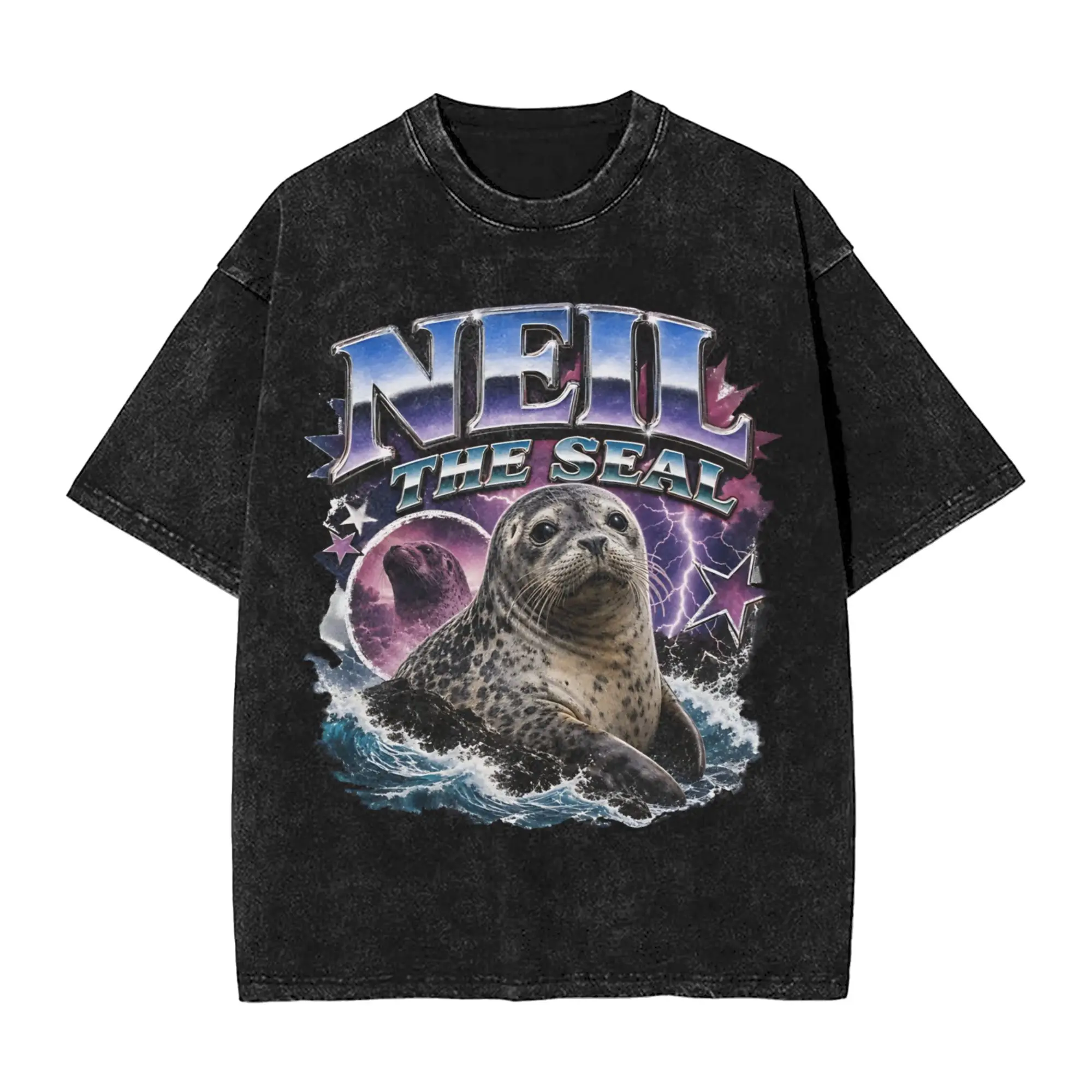 Washed T Shirt Neil The Seal Animal Lover Hip Hop Novelty T-Shirt Street  Streetwear 100% Cotton Summer Tops Tee Shirt Men Women