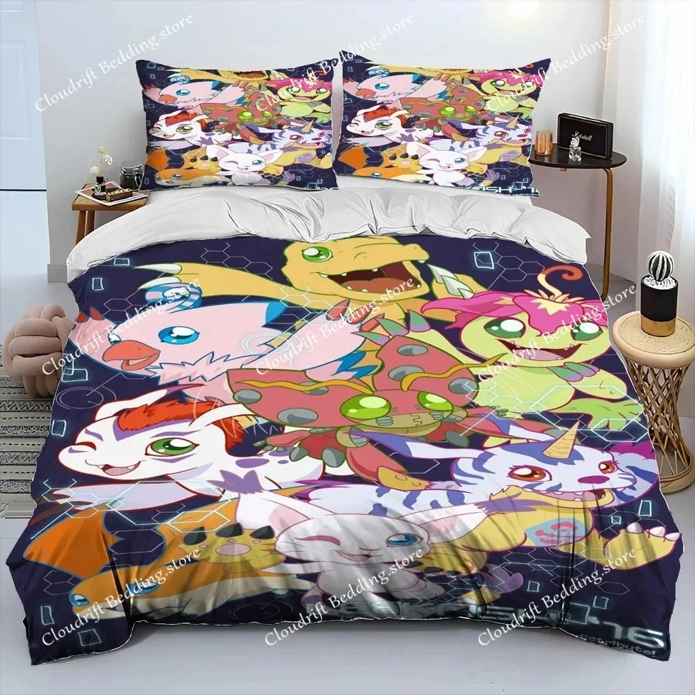 Digimon Adventure Anime Bedding Set - TwinQueen Duvet Cover & Pillowcase, KidsAdult Fashion Home Textile