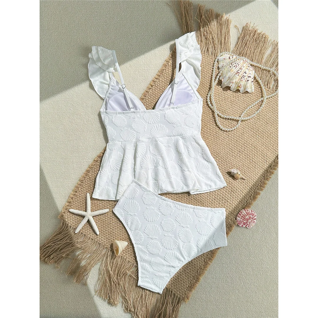 XS - L 2026 V-Ausschnitt, Rüschen, hoch geschnittene Taille, Bikini, Damen-Badeanzug, zweiteiliges Bikini-Set, Badebekleidung, Badeanzug, V6750 – Detail 6