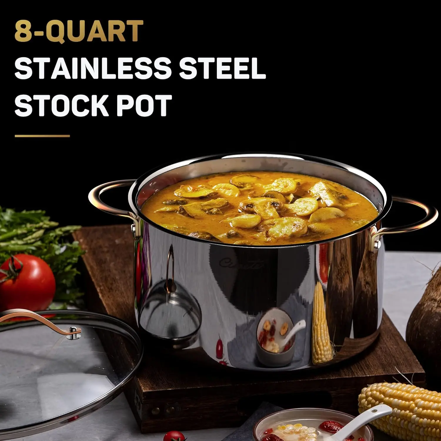 

8 Quart Stock Pot, 3 Ply Stainless Steel Stock Pot, Soup Cooking with Lid, Induction Pot for Cooking,