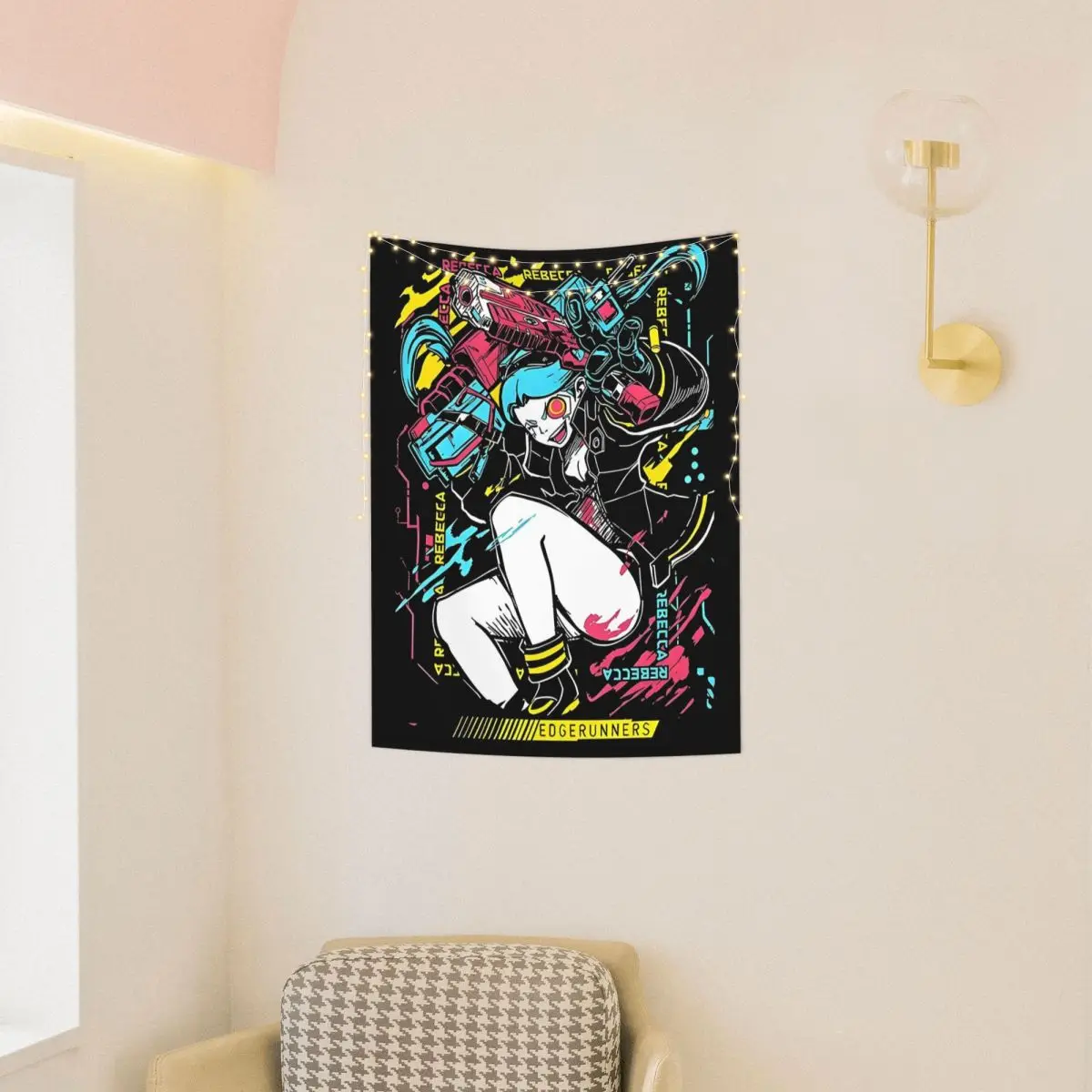 Cyberpunk Edgerunners Rebecca Anime Tapestry Hippie Polyester Wall Hanging Room Decoration Table Cover Mandala Wall Tapestry