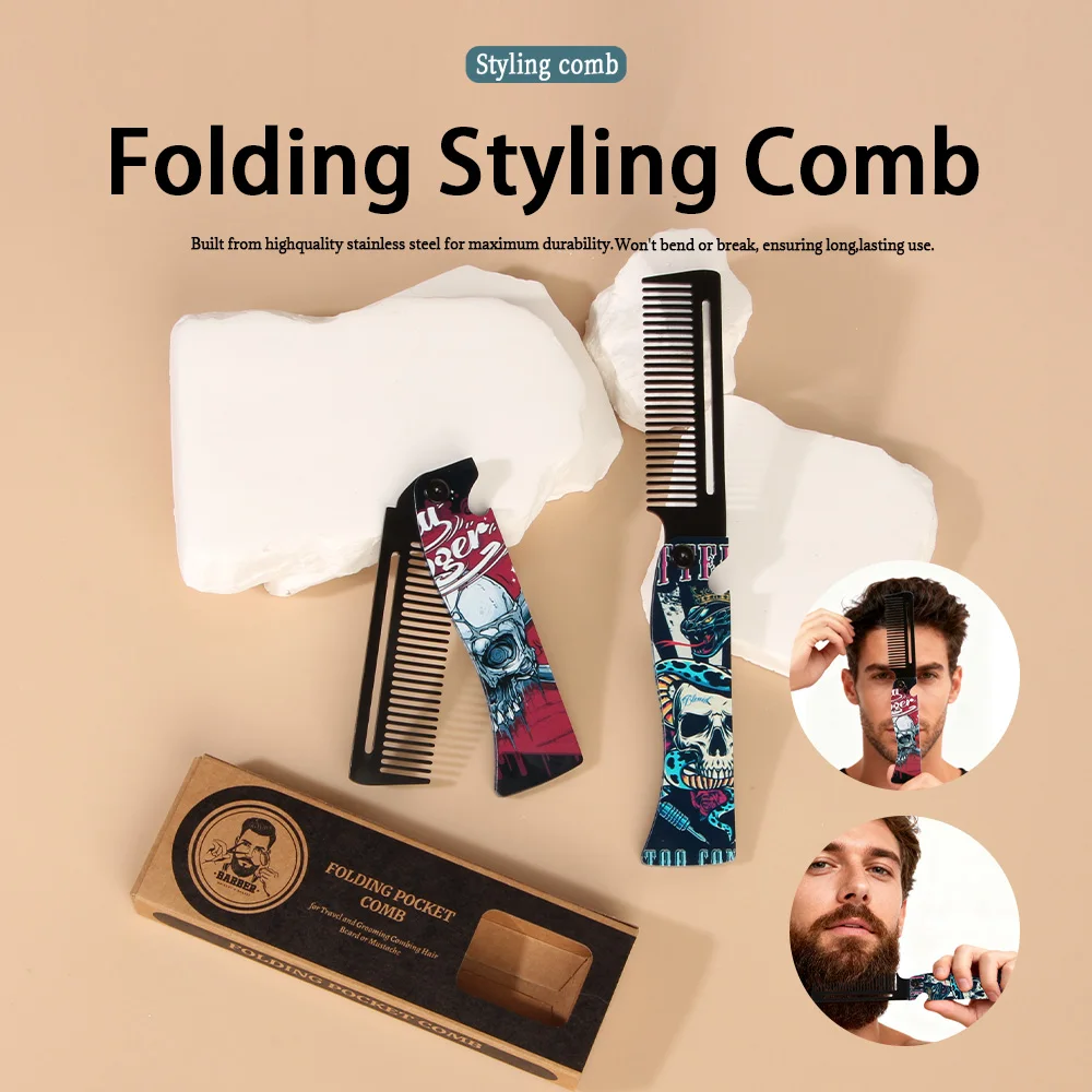 

Портативная расческа из нержавеющей стали -100,9999999% off-In-1, карманная складная расческа, крутые узоры, расческа для бороды для ежедневного путешествия и использования на открытом воздухе, мужской подарок, подарок на День святого Валентина, подходит 