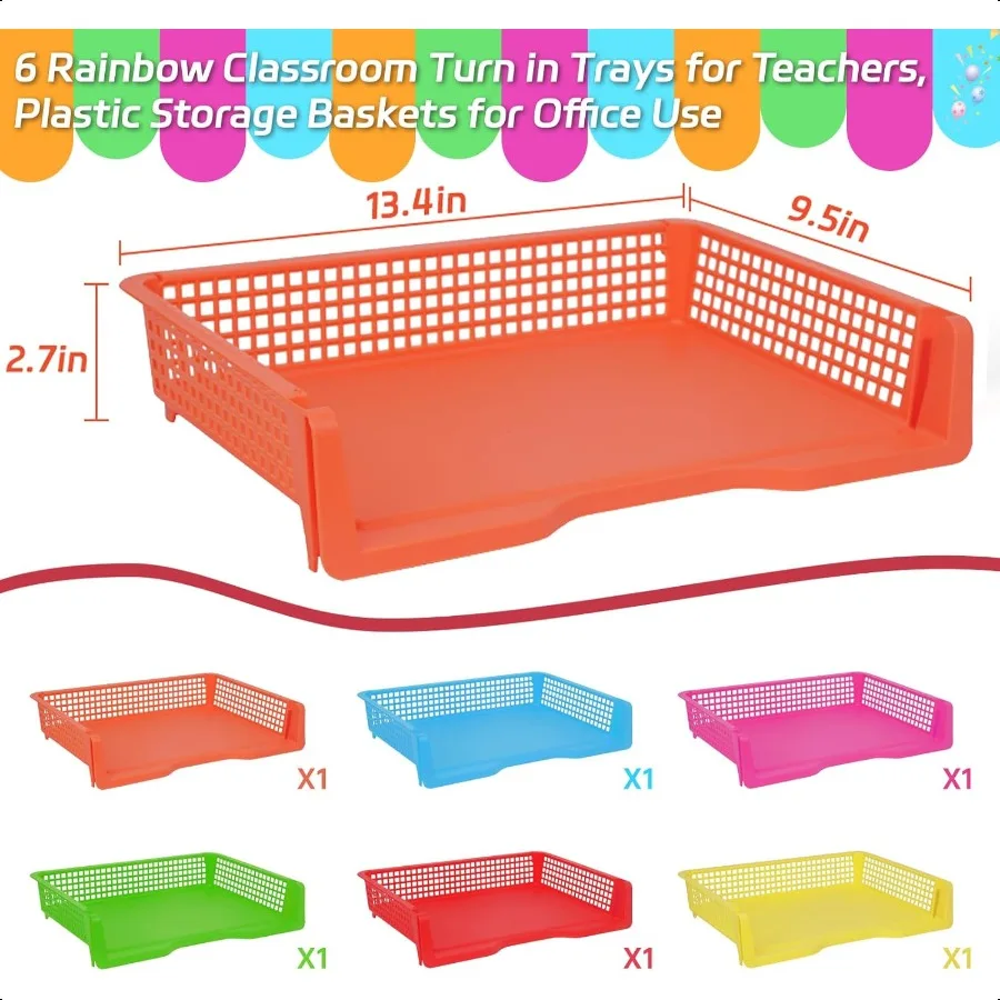 ZZYFGH Confezione da 6 vassoi per insegnanti Organizzatori di carta in plastica per aula Cestini portaoggetti colorati per ufficio impilabili Des