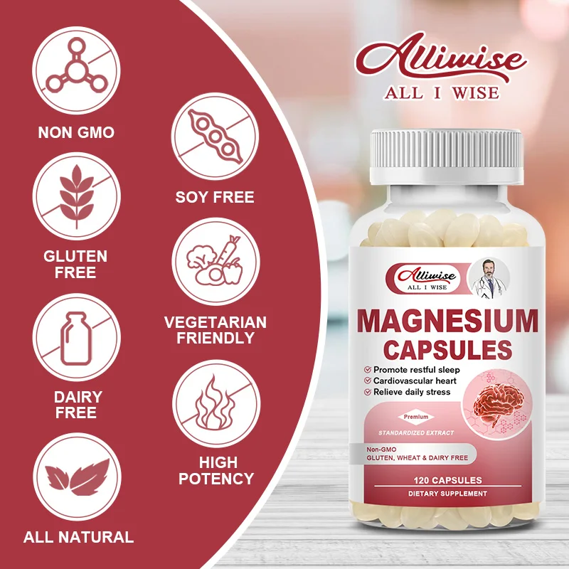 Alliwise Glycine Magnesium Capsules Cognitive Function Brain Neurotic conduction Support Calm mood Sleep Gym Prevent Migraine