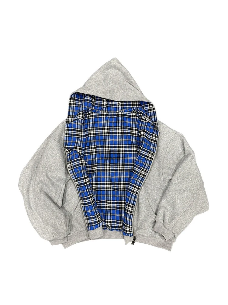 

Двусторонний кардиган, спортивная одежда на осень и зиму, нишевый дизайн, модная свободная куртка с капюшоном в американском стиле ретро Y2K