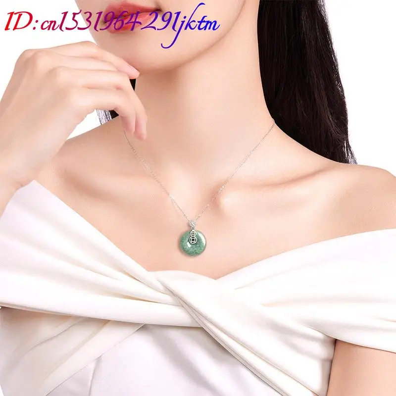 Burmese Jadeite Donut Pendant Necklace Vintage Gifts for Women Burmese Jade Carved Amulet Natural Gemstone 925 Silver Luxury 5