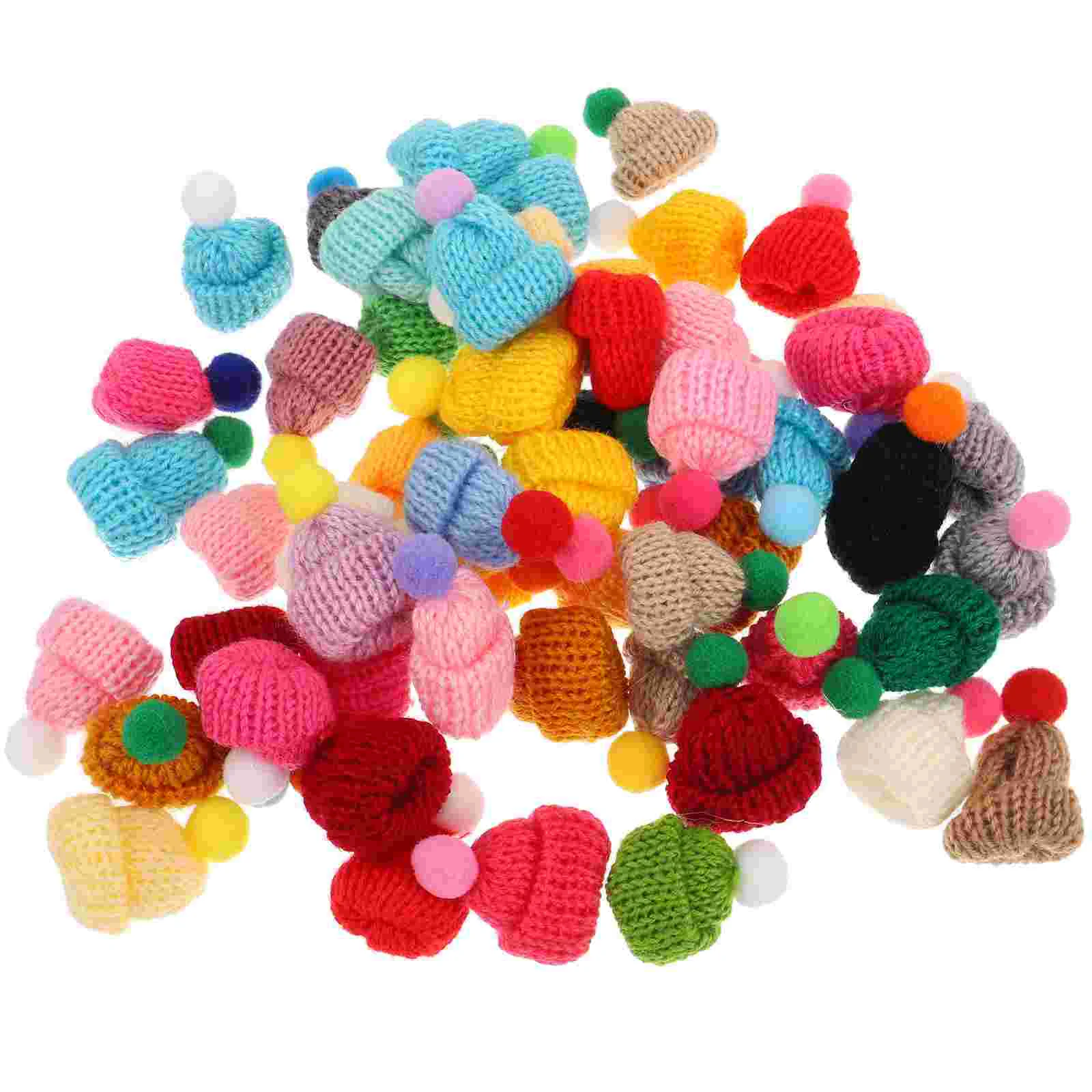 55pcs DIY Mini Hats Decorations Knitting Hat Toys Handmade Craft Supplies for Kids Girls (Mixed Color)