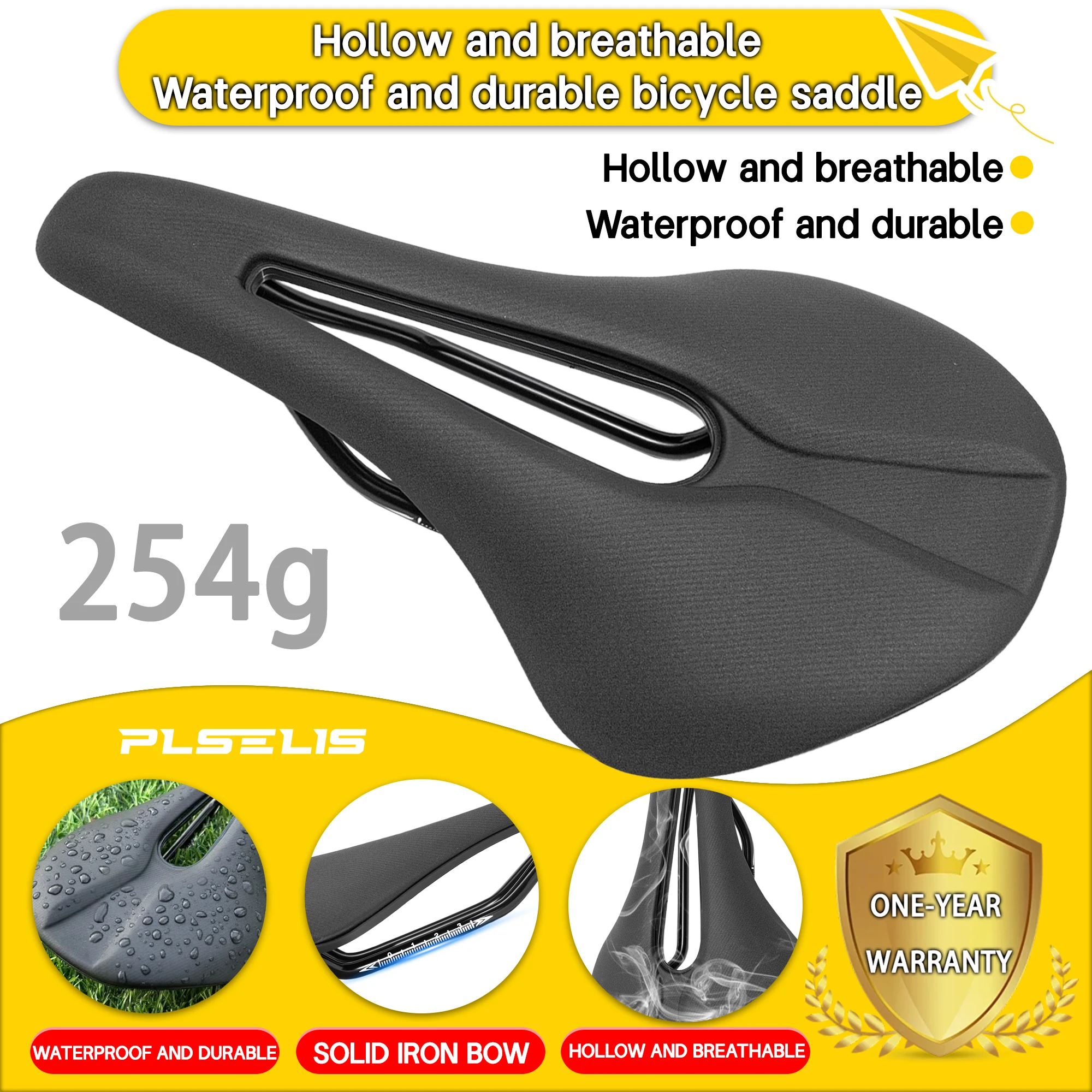 Plselis Wasserdichter, langlebiger, ergonomischer Fahrradsattel, wettbewerbsfähiges Kissen, Reitzubehör, leicht, 254 g