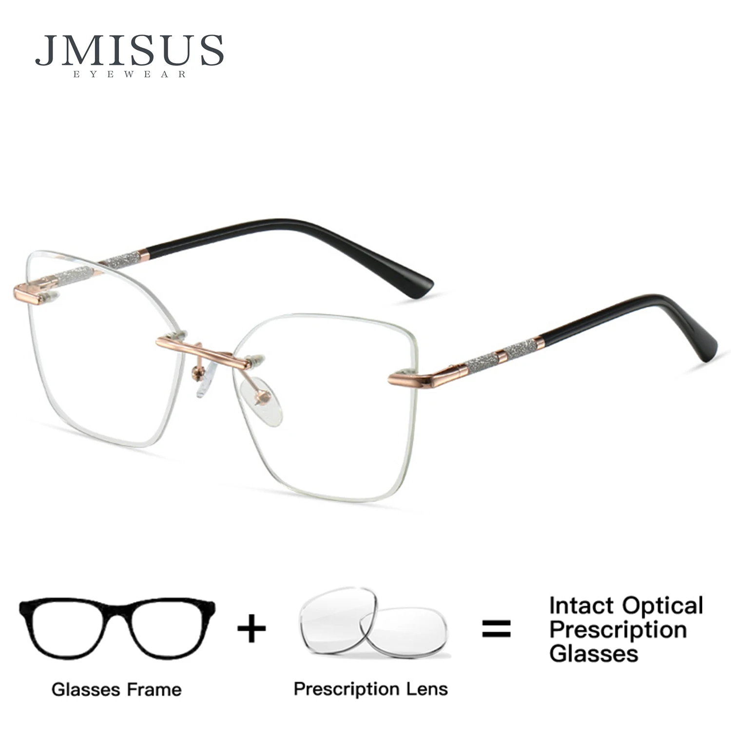 JMISUS 2025 New Arrivals Cateye Rimless Prescription Glasses Spring Leg Myopia Eyewear Fashion Progressive Eyeglasses for Women