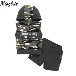 Cool Toddler Boy Clothes Set Sleeveless Hooded Camouflage Top+Shorts 2PCS Summer Sporty Outfits for Newborn Baby Boy 0-18 Months