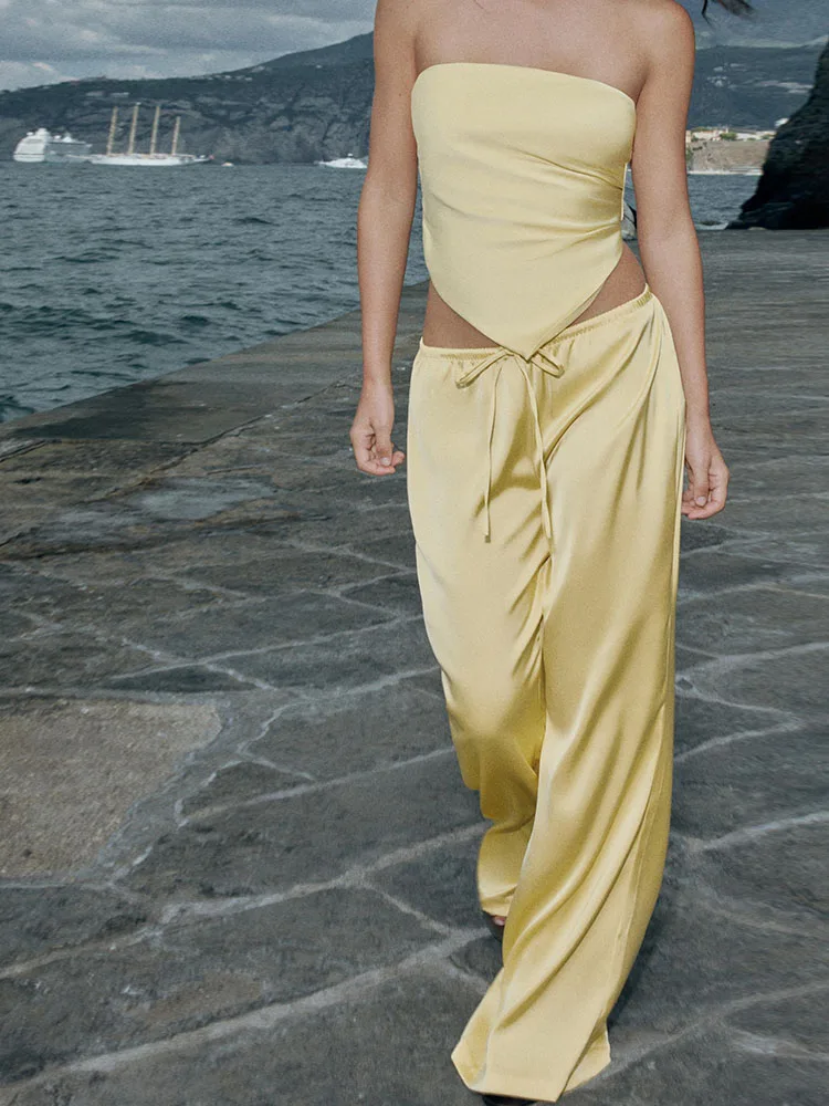 Summer New Arrival Women's Strapless Top Wide Leg Pants Regular Sleeveless Chinese Style Clothing Traditional  Tunic