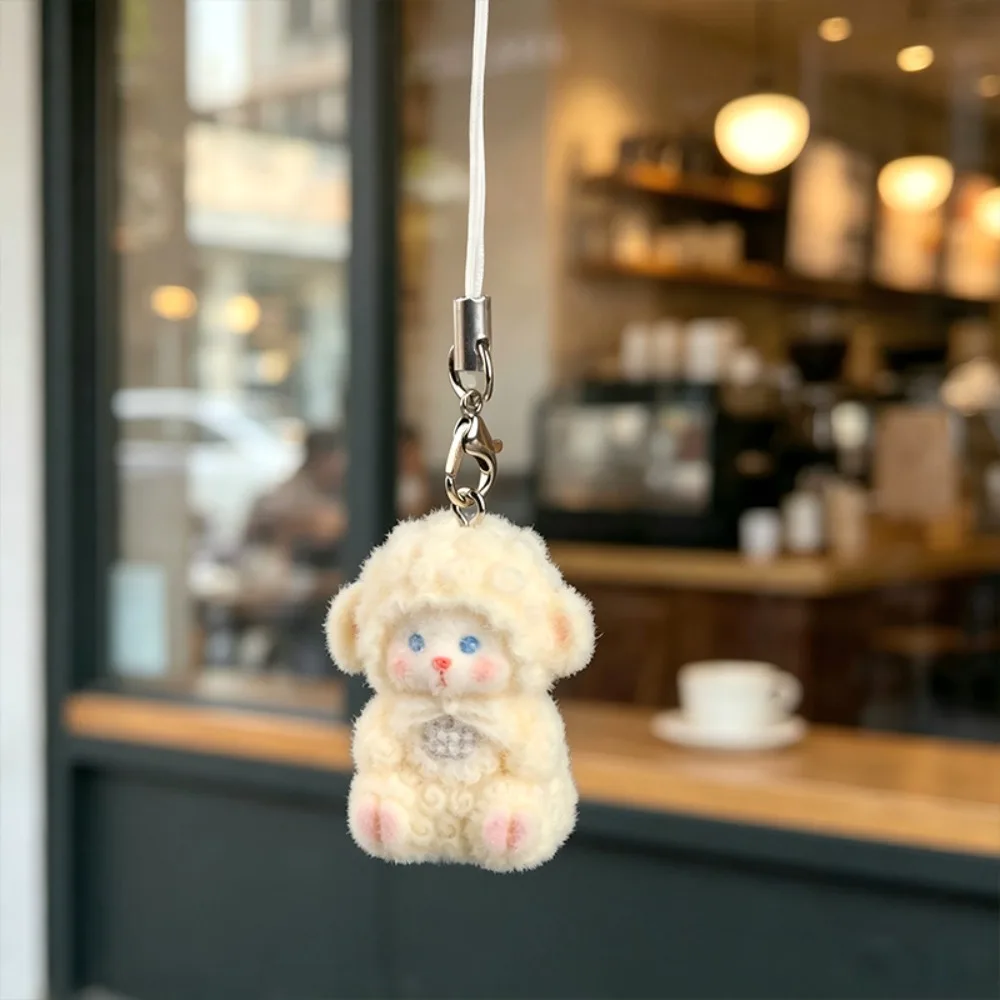 Sheep Pattern Flocking Sheep Keychain Phone Strap Bag Charm Handmade Bag Charms Handmade Craft Mini Lamb Pendant