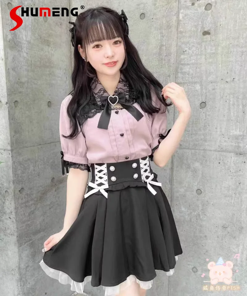 

Summer Rojita Bow Bandage Pearl Buckle Solid Color Short Skirt Mine Mass-Produced All-Match and Sweet Girls A-line Skirt