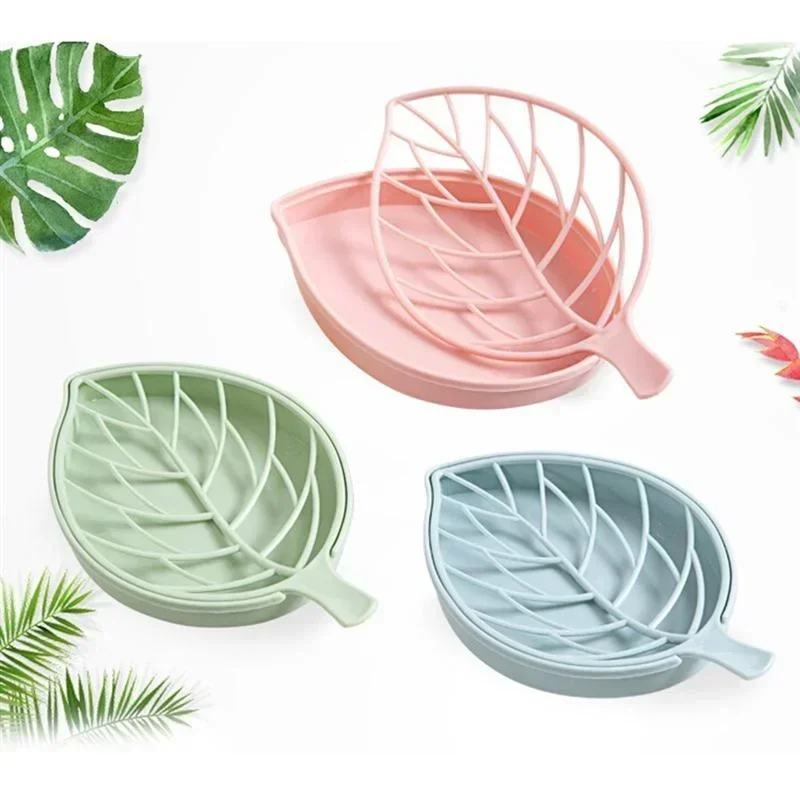 New Bathroom Home Leaf Shape Soap Dish Tray With Drain Plastic Soap Saver Holder For Shower Bathroom Accessories Small Tools