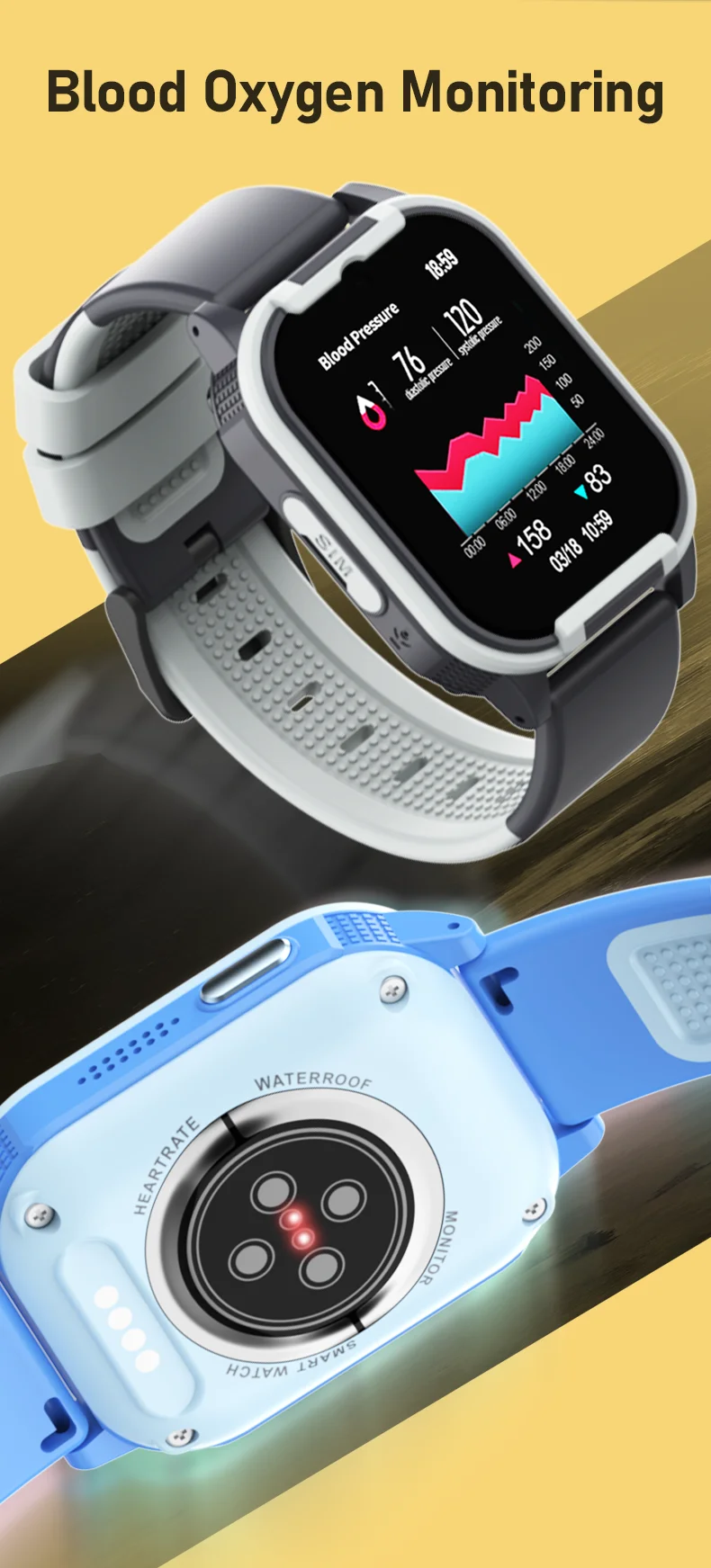 Wonlex 4G Smart Watch per bambini GPS WiFi Localizzatore di posizione CT24 Monitoraggio dell'ossigeno nel sangue Videochiamata Impermeabile Smartwatch per bambini