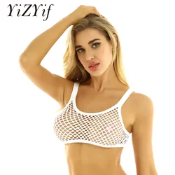 Women Tank Tops Camisole Fishnet Crop Top See Through Sexy camisole femme Spaghetti Shoulder Straps Solid Color Tank Vest Tops