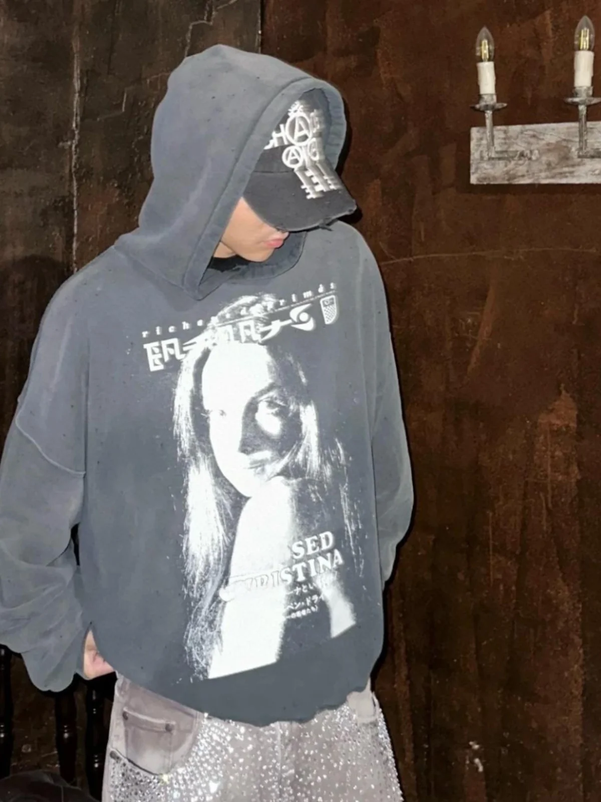 

Женская винтажная толстовка Depred второго поколения 24ss с эффектом потертости, уличный стиль, осень-зима, повседневная, комфортная