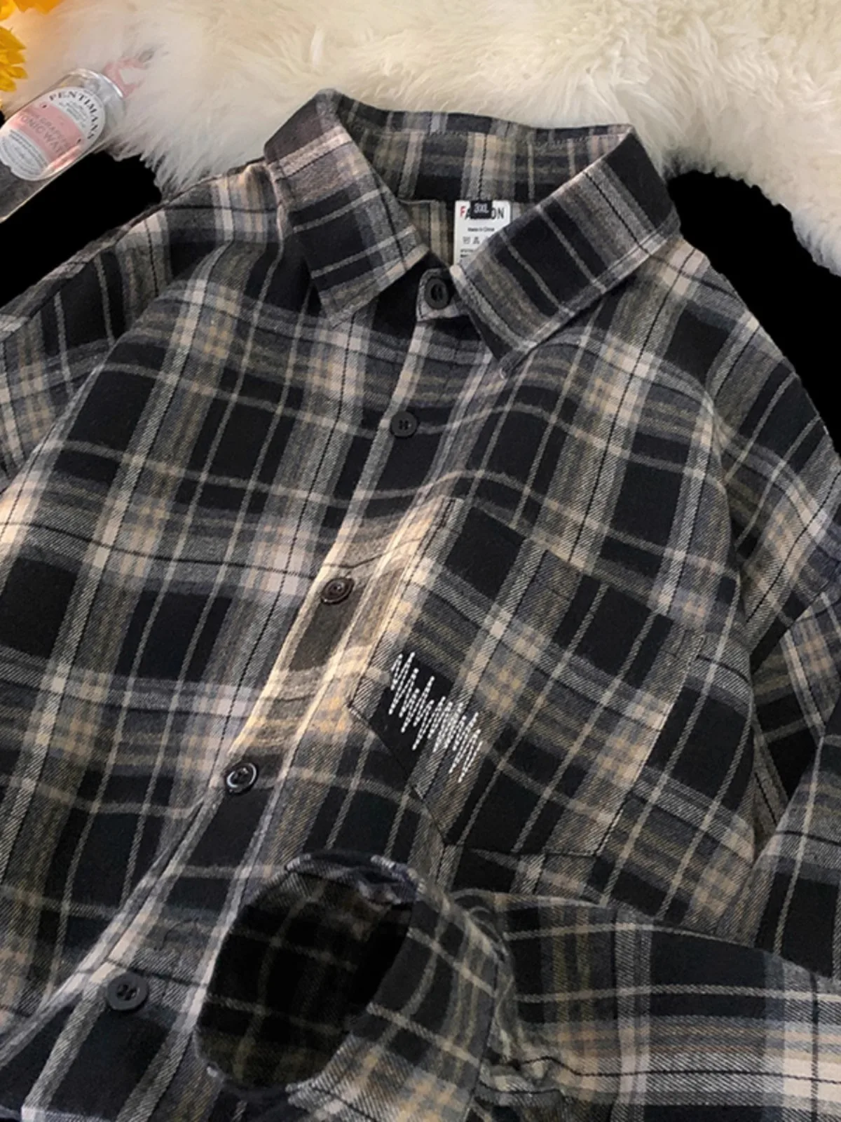 

Ретро-японская клетчатая рубашка свободного кроя с длинным рукавом, мужская модная верхняя одежда, осенняя новинка, одежда для пар