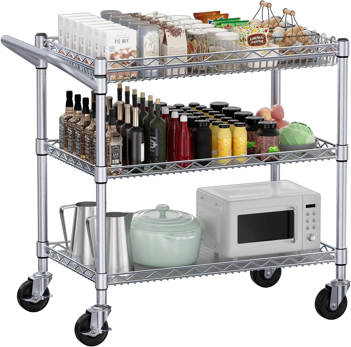 990Lbs Capacity Heavy Duty Rolling Utility Cart, NSF Rolling Carts with Wheels,Commercial Grade Metal Cart with Handle Bar