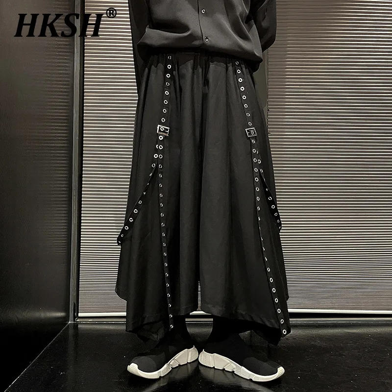 HKSH 2024 Spring Autumn New Men's Tide Darkwear Skirt Pants Chic Wide Leg Women Rivet Niche Design Fashion Techwear Punk HK3522