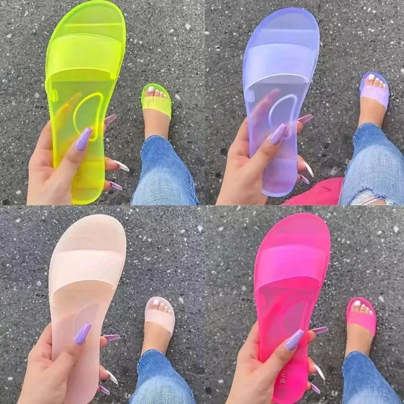 2024 Woman Sandals Sexy Summer Shoes Woman Slip on Fashion Slides Ladies Transparent Flats Shoes Flat Flip Flop Beach