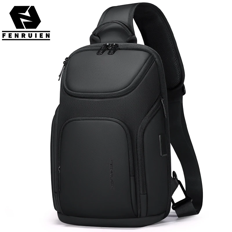 Fenruien Men Shoulder Bag For Men Waterproof USB Charge Crossbody Bags Male Short Trip Chest Bag Fit For 9.7 Inch iPad