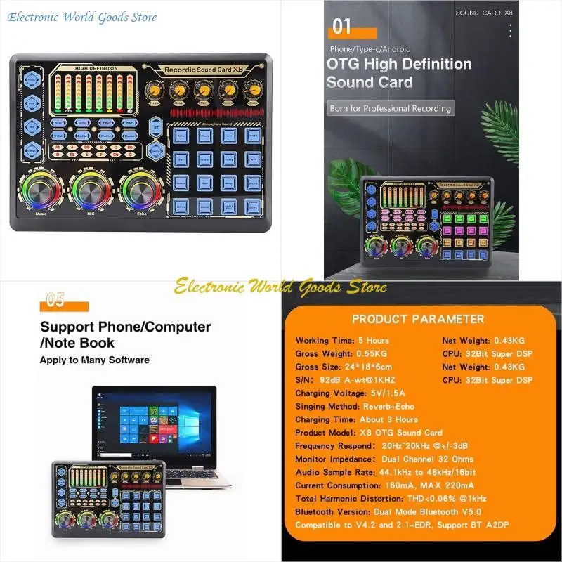 

A3PD 1Set Universal Mobile Computer Sound Card USB Внешние бесконечные записывающие миксеры 16 видов атмосферных звуков