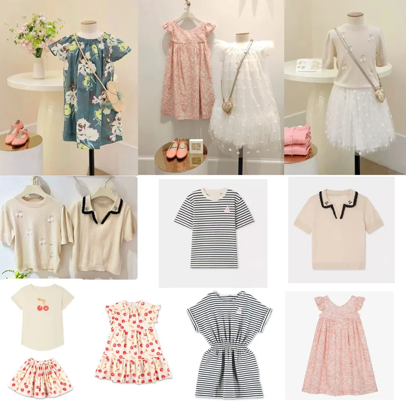Vêtements pour enfants en stock : Robe imprimée tendance pour filles, ensemble été 26, t-shirt en maille et jupes, robe tutu princesse