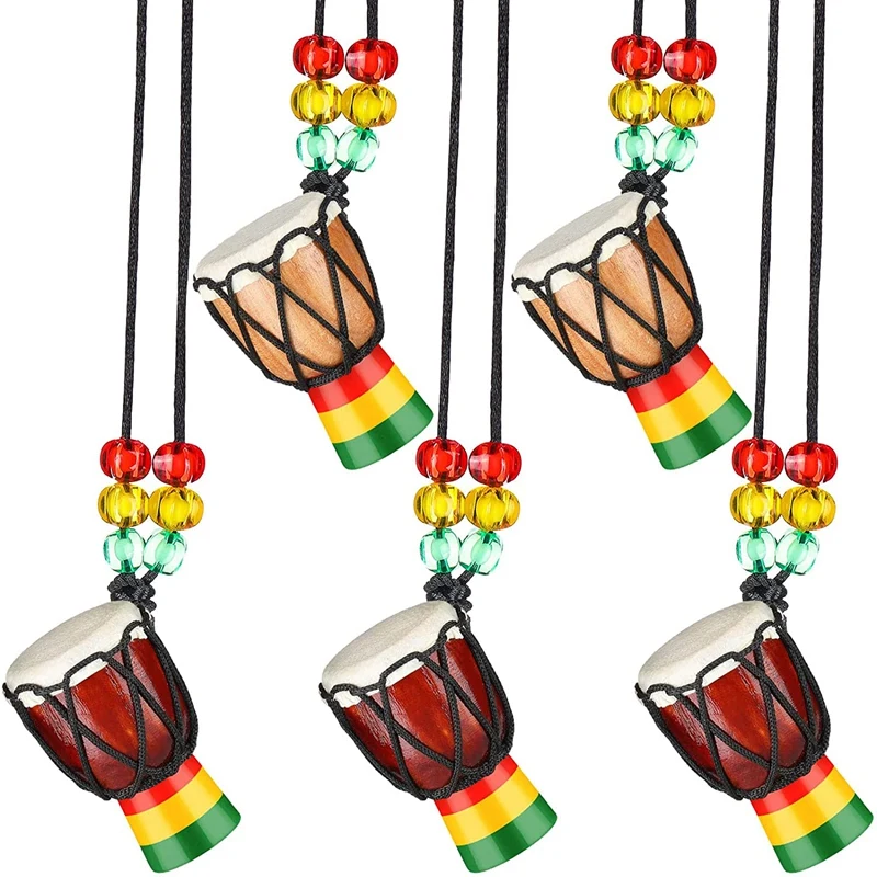 5 Pcs Instrument Necklaces Djembe Drum Mini Pendant African Drum Wooden Necklace Drums and Percussion