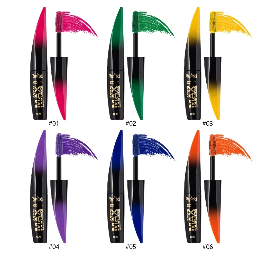 6-Color Color Big Brush Mascara Thick Curly, Easy To Color, Waterproof, Durable And Portable Mascara