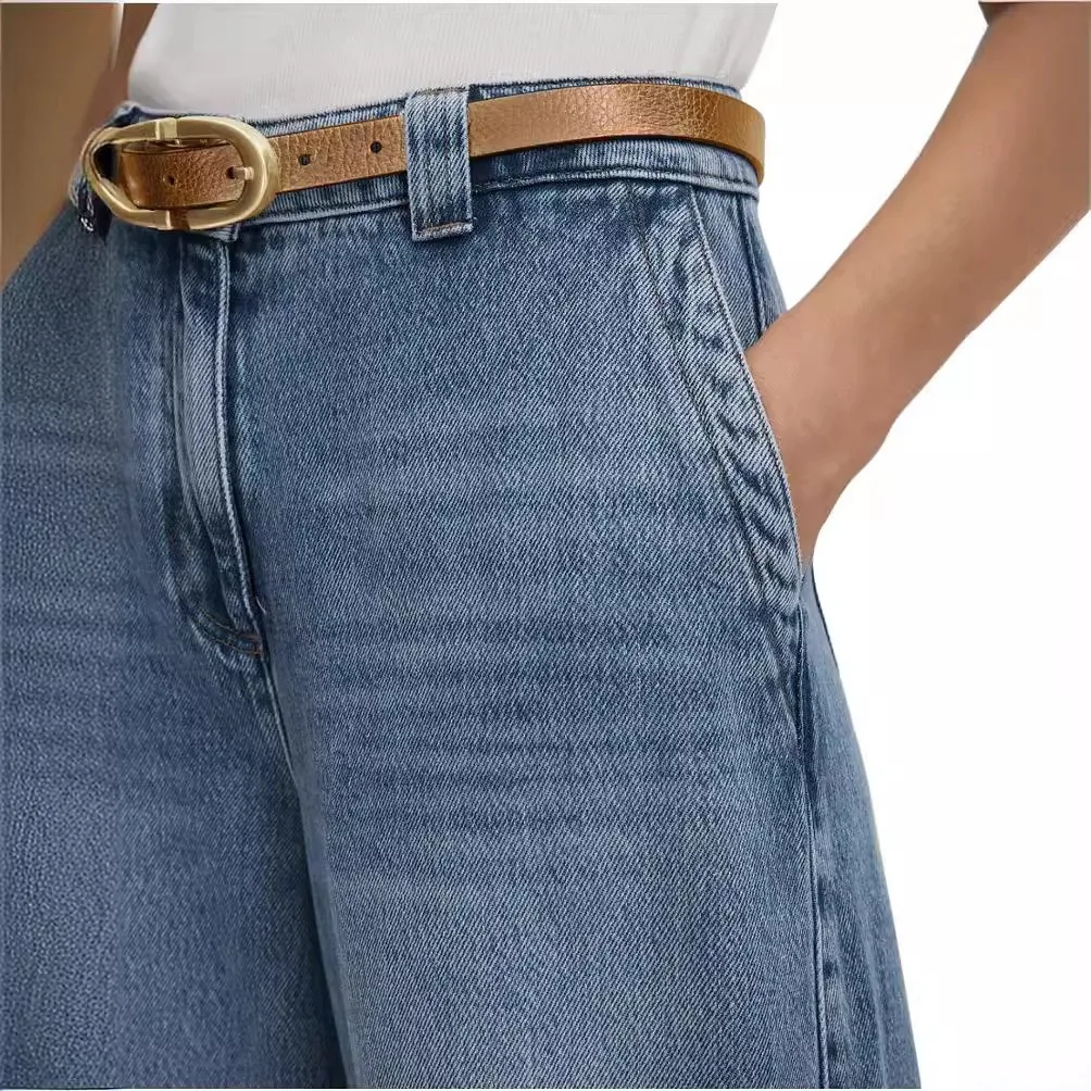 2024 New Blue Denim High Waist Loose Long Jeans Pants for Women Retro