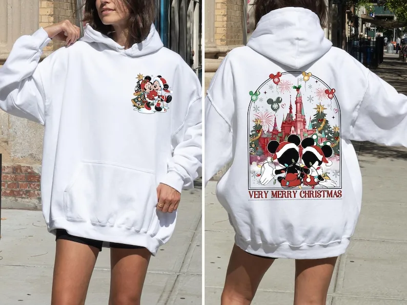 

Двусторонние рождественские толстовки для пары с Микки и Минни, очень рождественская вечеринка с Микки, праздничная пара, рождественская толстовка