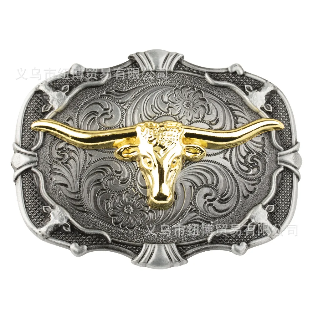 Vintage Western Denim Boots Belt Buckle Alloy Cow Head