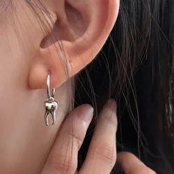 Stainless Steel Teeth Charms Hoop Earrings for Women Gothic Jewelry Tooth Stud Earrings Punk Korean Fashion Pendant Earring Gift