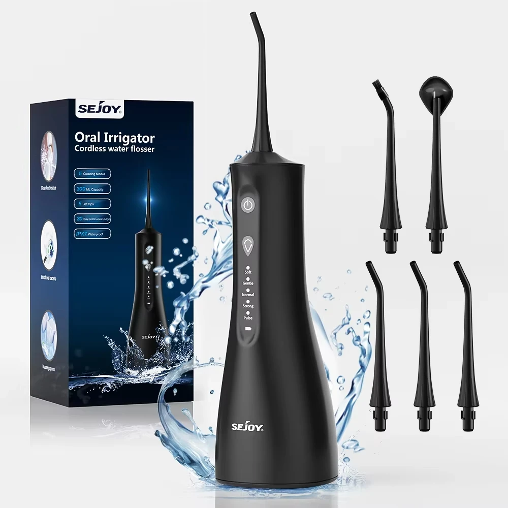SEJOY Water Flosser Profesional para dientes, encías, aparatos ortopédicos, cuidado dental, energía eléctrica con 5 configuraciones, 5 puntas para múltiples usuarios
