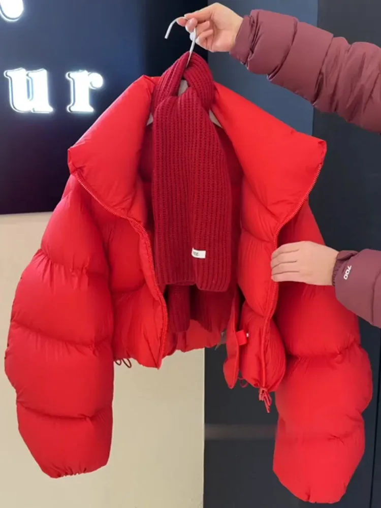 Sli ort Puffer Jaet manteau en duvet rouge bulle pour femme Ele Sle Thiened fibre de polyester blanc doublure en duvet