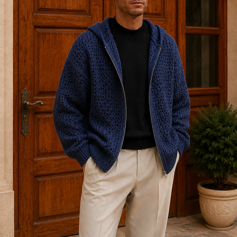 Men's Hollow Out Design Hooded - Men'S Fashion Zip Sweater recension och pris