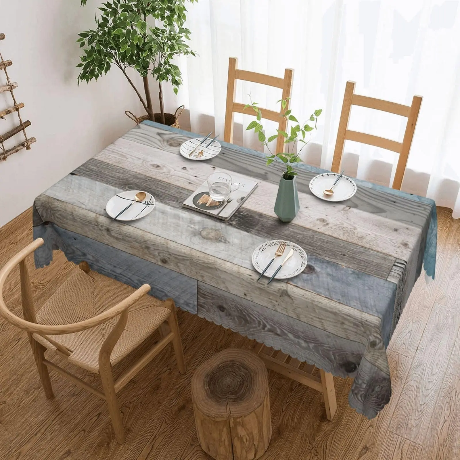 Blue Wooden Boards Rectangle Tablecloths Vintage Wood Table Cloths Dacorative Kitchen Dining Tablecloth