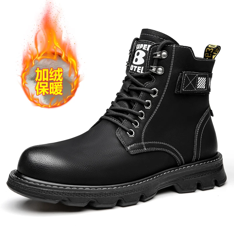 

2025 Men's Big Yellow Boots Outdoor Water - Repellent Coating Medium - Top British Style Retro Work Boots Winter Snow Cotton Fas