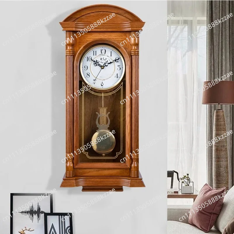 Retro Wall Clocks Solid Wood Clock Watch Luxury Living Room Clocks Silent Pendulum Clock Elegant Room Ornaments Home Decoration