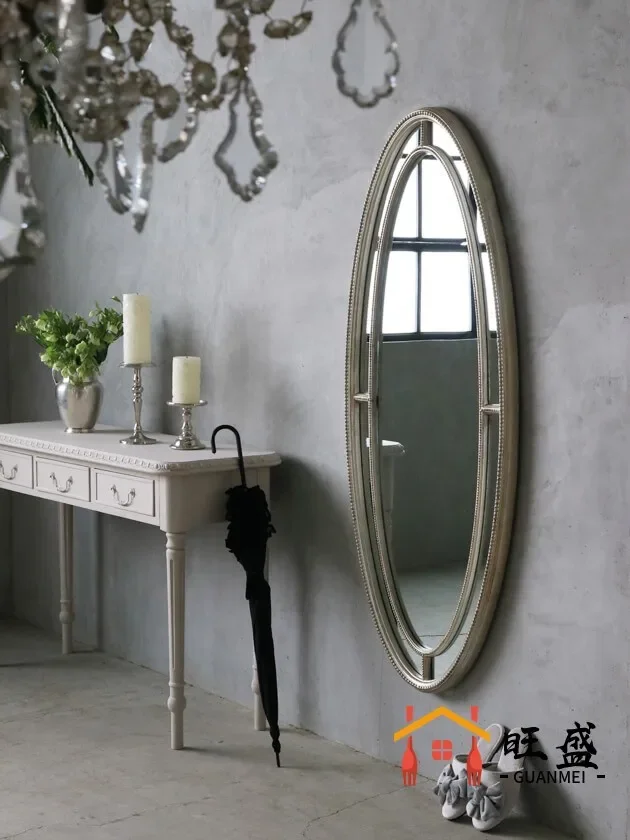 French dressing full-length mirror wall-mounted ins wind bedroom cloakroom entrance wall-mounted oval European retro full-length