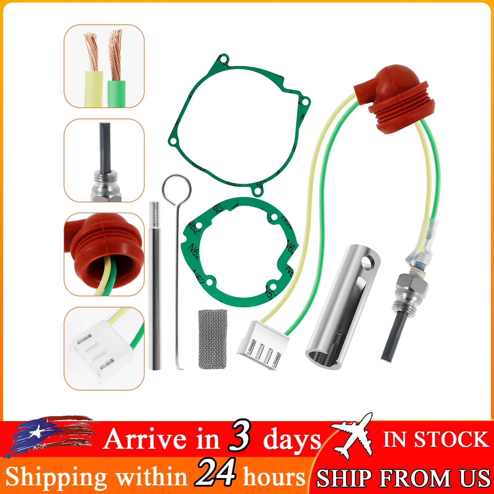 3Set 12V Glow Plug Repair Kit  Air Diesel Parking Heater Glow Ignition Plug Repair Parts Car Parking Heating Kit Car Accessories